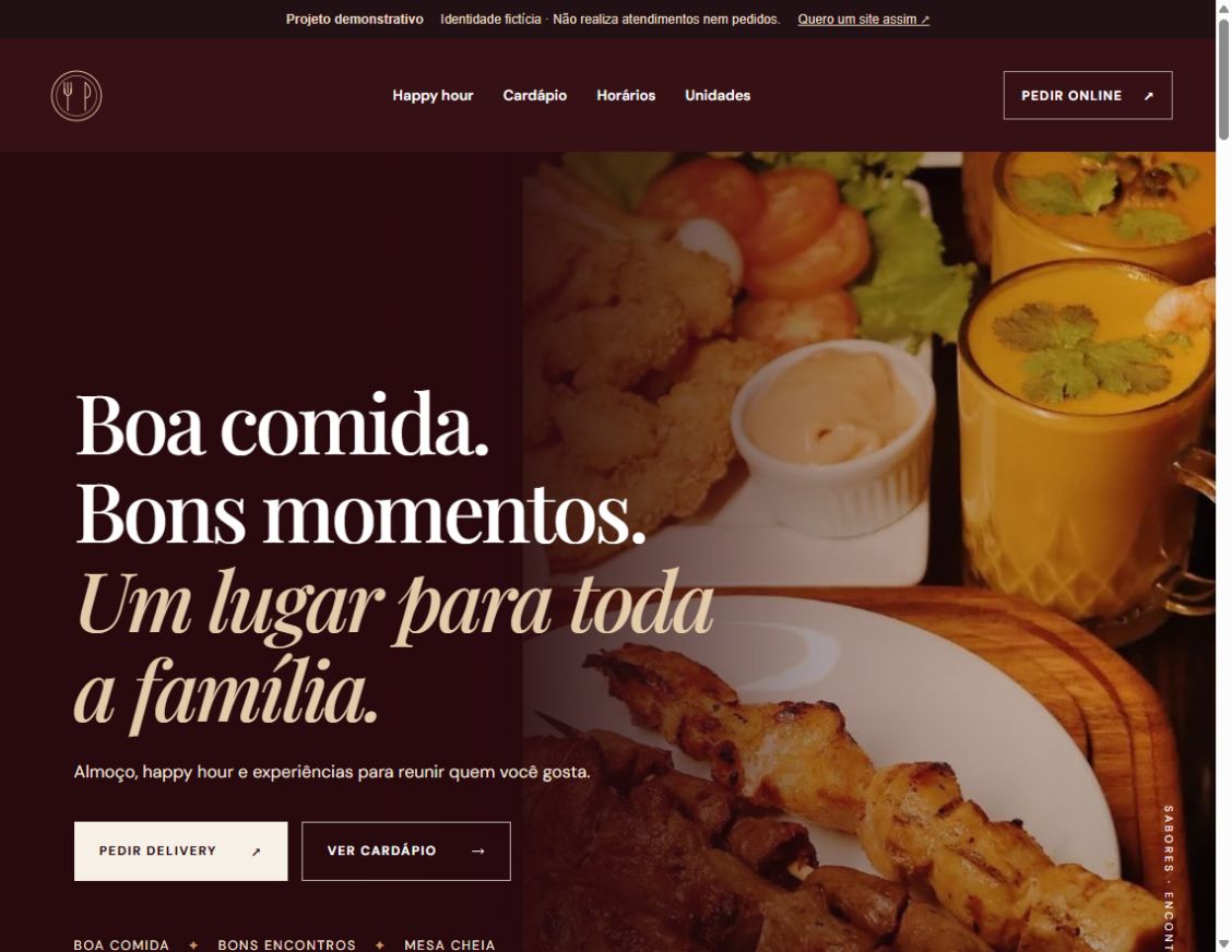 Exemplo de site para restaurante desenvolvido pela Apex Websites